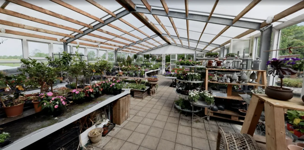 Drivhuset hos Plantebixen fyldt med blomster